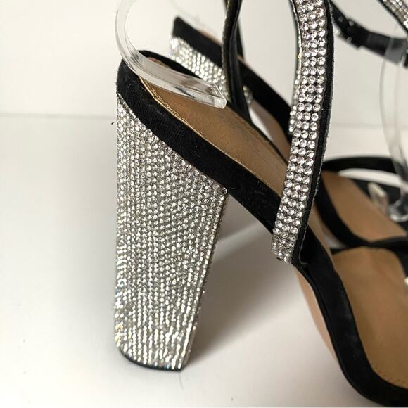 ASOS Design Hot Step Embellished Rhinestone Block Heel Black Sandals size 5 - Picture 5 of 13